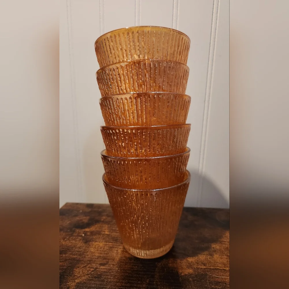 Vintage Jeannette Glass Finlandia Marigold Carnival Glass Highball Set Of 6 - Picture 2 of 8